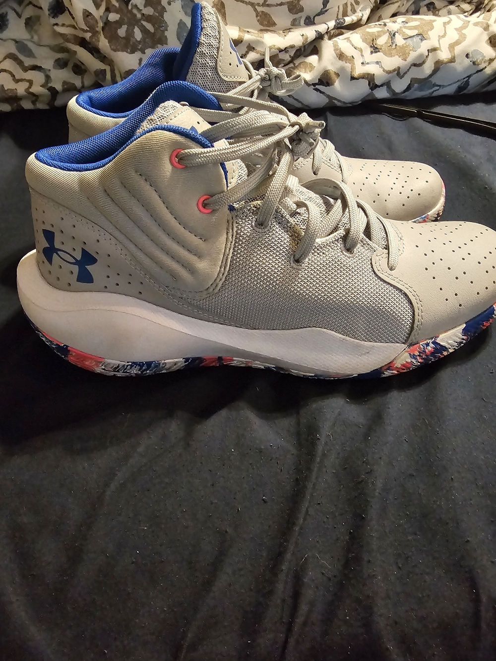 Under Armour Kids Gray Sneakers with Blue and Pink Accents
